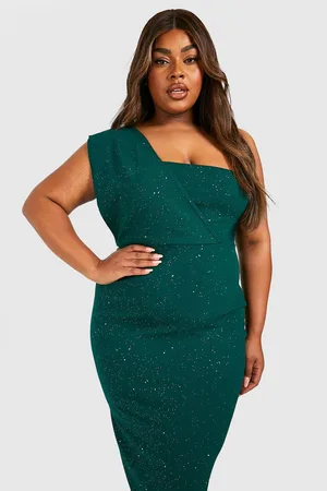 Boohoo Plus Metallic One Shoulder Midi Dress