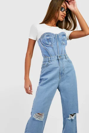 Boohoo Basics High Waisted Ripped Straight Leg Jeans
