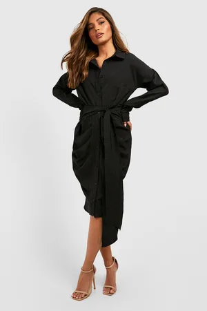 Boohoo Tie Front Midi Shirt Dress