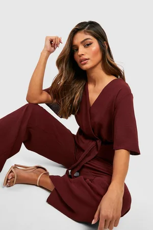 Boohoo Belted Wrap Over Jumpsuit