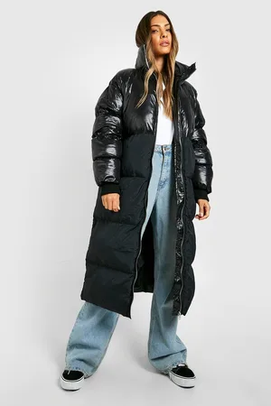 Boohoo Contrast Fabric Longline Puffer