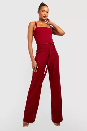Boohoo Dame Jumpsuits - Tall Square Neck Sleeveless Belted Wide Leg Jumpsuit
