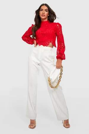 Boohoo Premium Crochet Lace High Neck Top