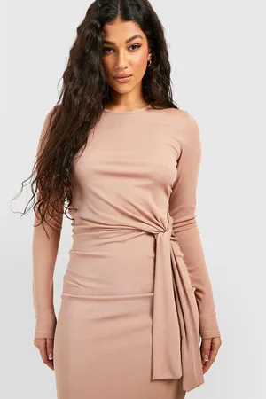 Boohoo Long Sleeve Drape Midi Dress