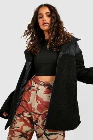 Boohoo Nylon Borg Mix Zip Detail Jacket