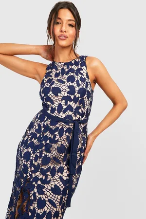 Boohoo Lace Ruffle Split Maxi Dress