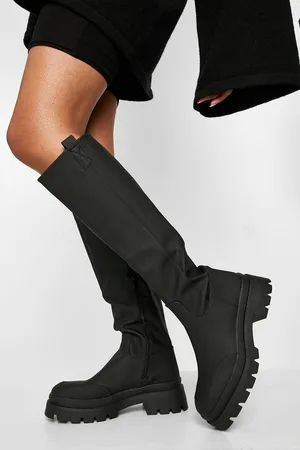Boohoo Toe Cap Detail Rubber Knee High Boots