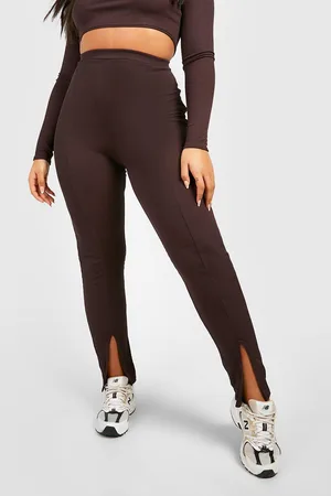 Boohoo Plus Rib Split Hem High Waist Leggings
