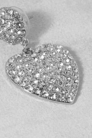 Boohoo Pave Crystal Double Heart Drop Earring