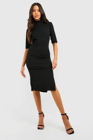Boohoo High Neck Half Sleeve Split Side Midi Dress