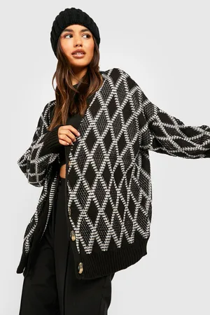Boohoo Diamond Print Knitted Button Through Cardigan
