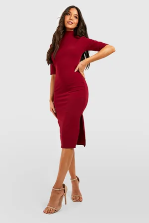 Boohoo High Neck Half Sleeve Split Side Midi Dress