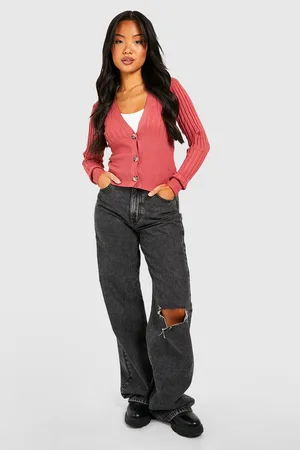 Boohoo Petite Buttoned Rib Cardigan