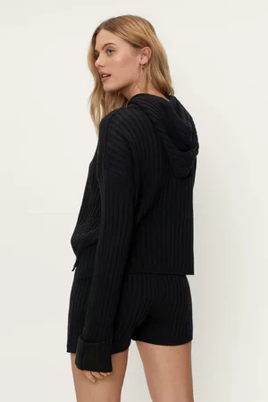 Boohoo Knitted Hoodie And Shorts Loungewear Set
