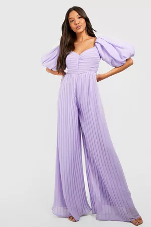 Boohoo Pleated Chiffon Puff Sleeve Jumpsuit