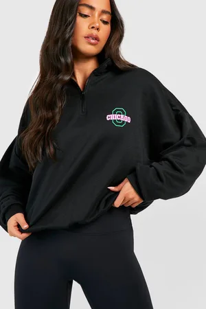 Boohoo Petite Chicago Print Half Zip Sweatshirt