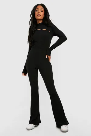 Boohoo Tall Soft Rib High Waist Flares