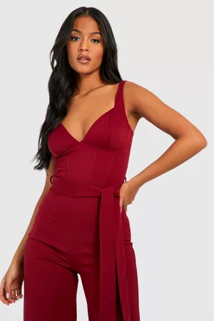 Boohoo Tall Corset Belted Wide Leg Jumpsuit