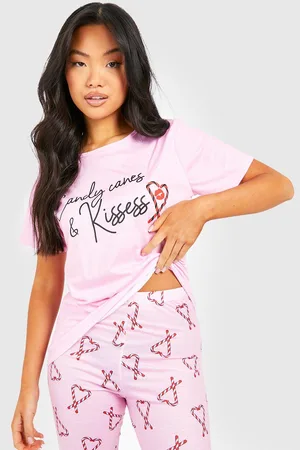 Boohoo Petite Candy Cane Slogan Christmas Pyjamas