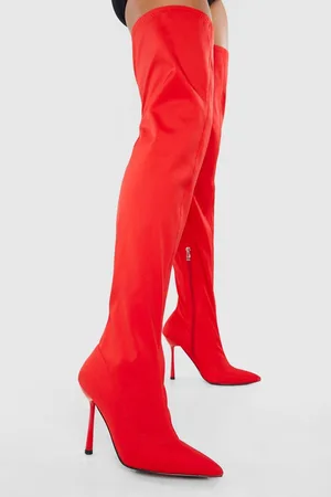 Boohoo Stretch Neoprene Thigh High Stiletto Boots
