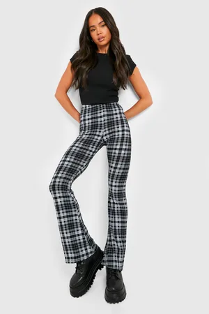 Boohoo Petite Check Print Flare Trousers