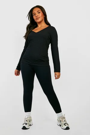 Boohoo Plus Soft Jumbo Rib Fitted Plunge Long Sleeve Top