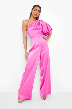 Boohoo Puff One Shoulder Wide Leg Jumpsuit