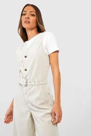 Boohoo Cord Buckle Belted Pinafore Jumpsuit