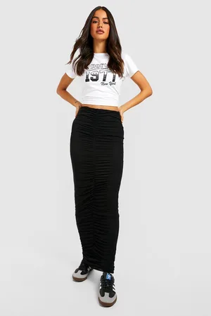 Boohoo Ruched Mesh Maxi Skirt