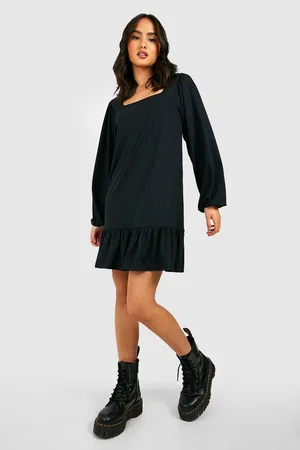 Boohoo Puff Sleeve Frill Hem Smock Dress