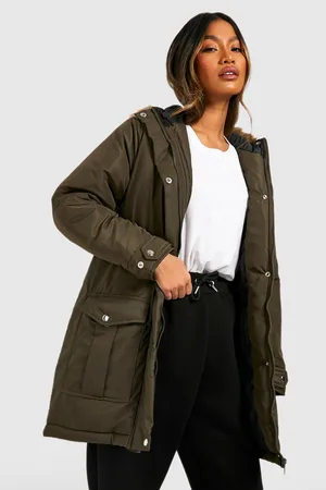Boohoo Pocket Detail Faux Fur Trim Parka