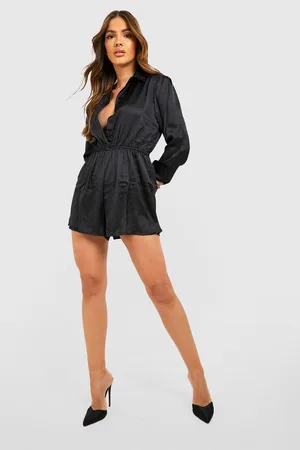 Boohoo Satin Collared Playsuit