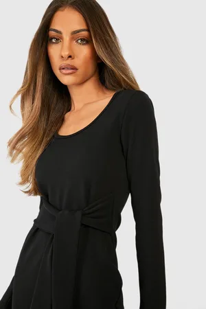 Boohoo Scoop Neck Tie Waist Midi Dress