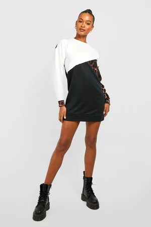 Boohoo Tall Leopard Colour Block Sweat Dress