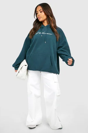 Boohoo Plus Embroidered Woman Script Hoodie