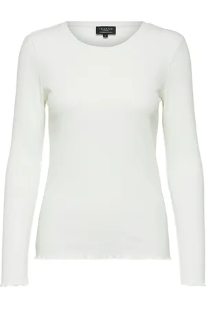SELECTED Slfanna Ls Crew Neck Tee S Noos Tops T-shirts & Tops Long-sleeved White