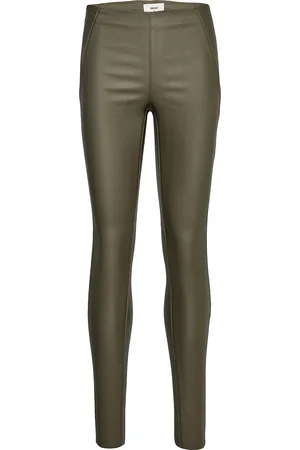 Object Objbelle Mw Coated Leggings Noos Bottoms Trousers Leather Leggings-Bukser Khaki Green