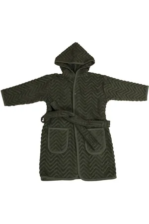 Filibabba Bathrobe - Zigzag Dark Green 1-2 Years Morgenkåpe Badekåpe Green