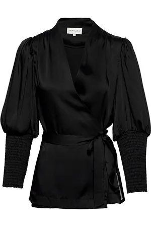 By Malina Hope Satin Wrap Blouse Tops Blouses Long-sleeved Black