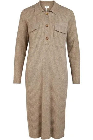 Object Objnoelle Polo Knit Dress Knelang Kjole Beige