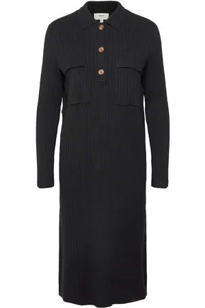 Object Objnoelle Polo Knit Dress Knelang Kjole Black