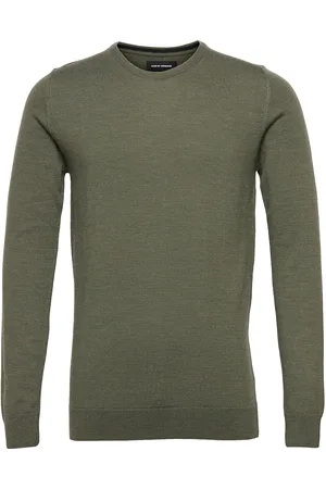 Clean Cut Merino Wool Crew Tops Knitwear Round Necks Green