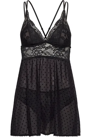 Hunkemöller Bd Dot Mesh Lace Beatriz Nattkjole Black