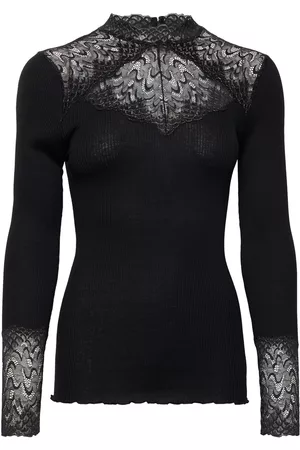 Rosemunde Silk T-Shirt W/ Lace T-shirts & Tops Long-sleeved Svart