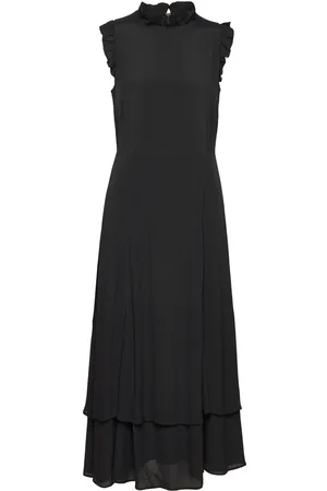 Ivy & Oak Midi Length Ruffle Dress Knelang Kjole Black