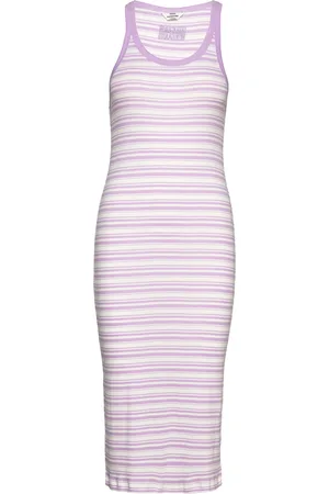 Mads Norgaard 2X2 Cotton Stripe Carina Dress Knelang Kjole Purple
