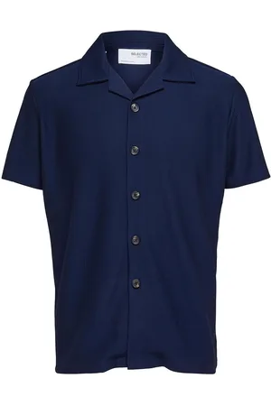 SELECTED Slhloose-Plisse Resort Ss Shirt Ex Tops Shirts Short-sleeved Navy