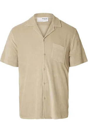 SELECTED Slhrelax-Terry Ss Resort Shirt Ex Tops Shirts Short-sleeved Cream