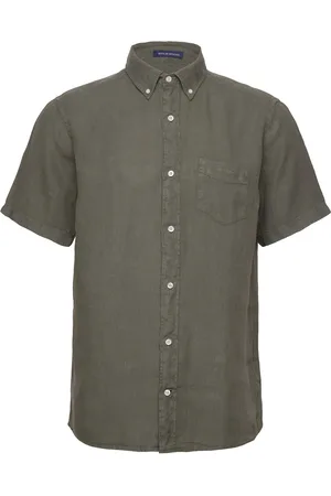 GANT Reg Ut Gmnt Dyed Linen Ss Shirt Tops Shirts Short-sleeved Khaki Green