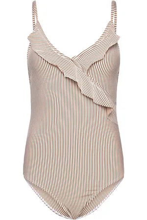 Beck Söndergaard Striba Bly Frill Swimsuit Badedrakt Badetøy Beige